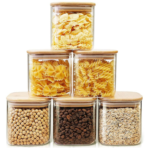 Glass Storage Jars with Bamboo Lids (Set of 6)